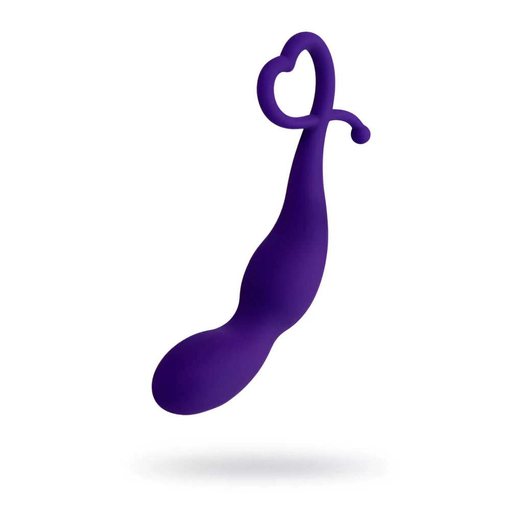 Purple silicone todo todo wlap anal plug with heart shaped loop and rounded tapered end for comfortable use