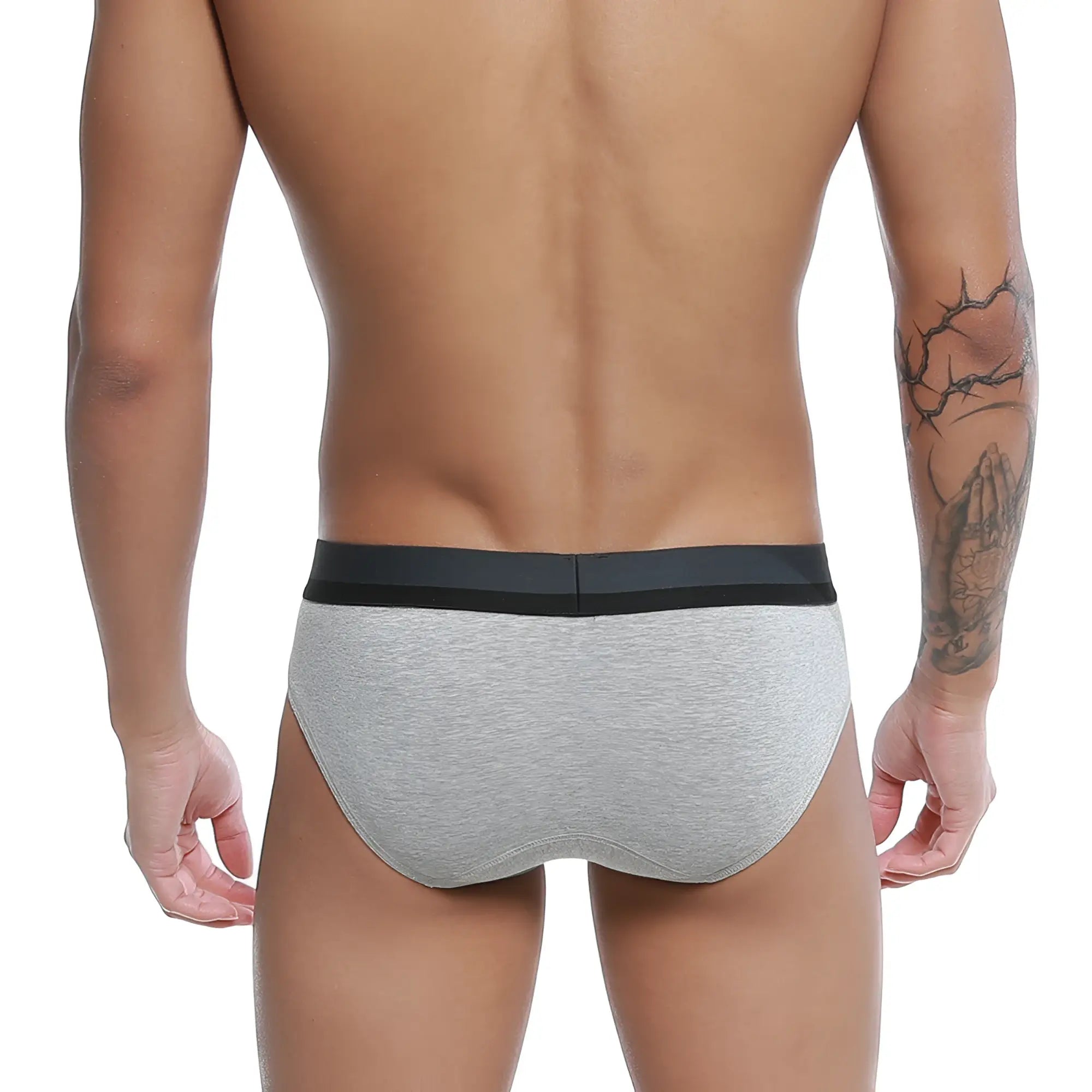 Gray heathered briefs with solid black waistband u-station adam brief gray u0122-020 for comfortable wear