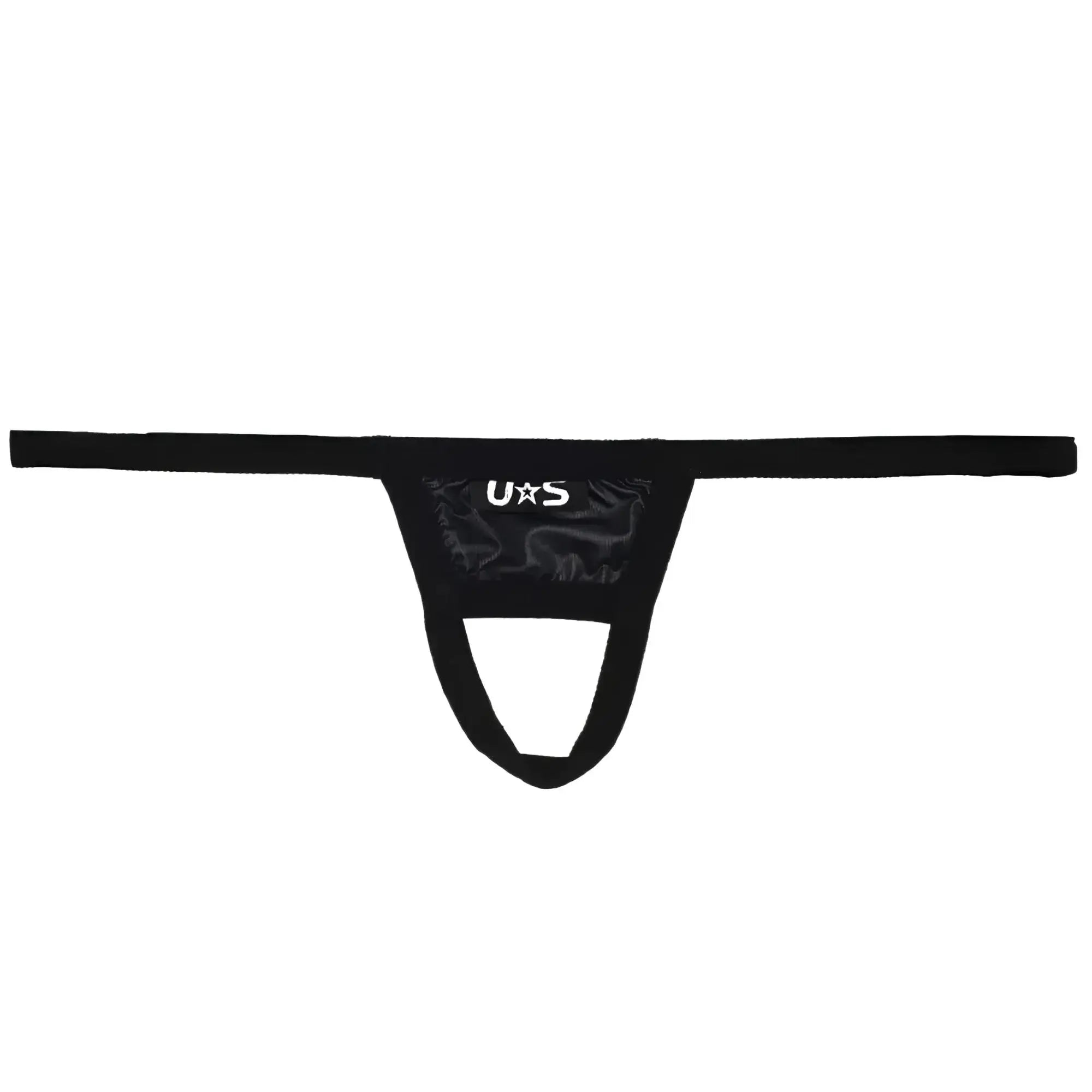 Black us branded thong with glossy stretchy fabric and central pouch design for u station ball holder black u0011-001