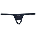 Dark navy blue u station ball holder thong made of smooth stretchy fabric with a simple design