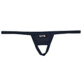 Dark navy blue u station ball holder thong made of smooth stretchy fabric with a simple design