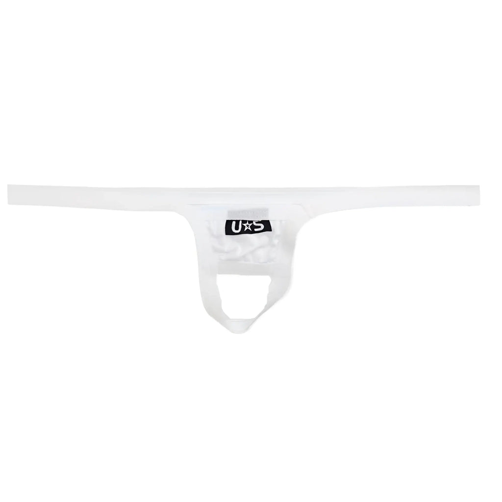 White u station ball holder thong in white made of smooth stretchy fabric with a minimalist design visible from the back