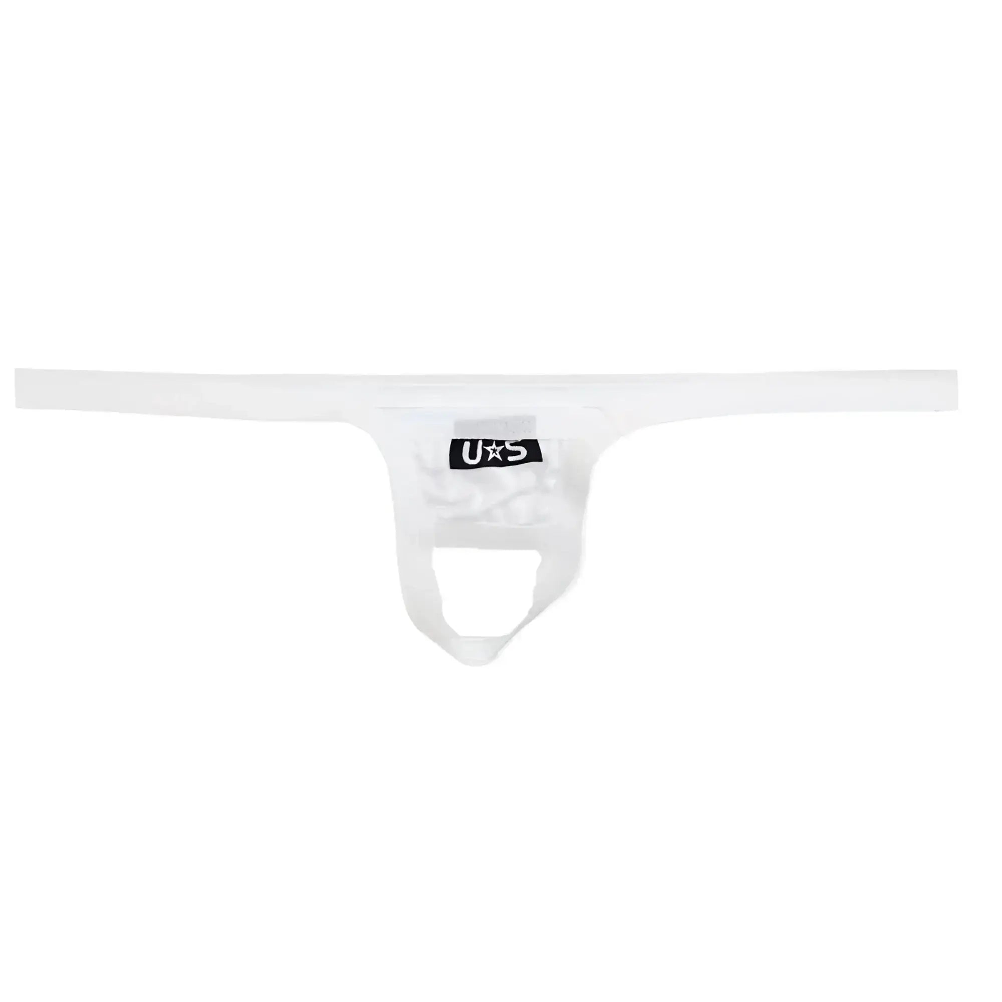 White u station ball holder thong in white made of smooth stretchy fabric with a minimalist design visible from the back