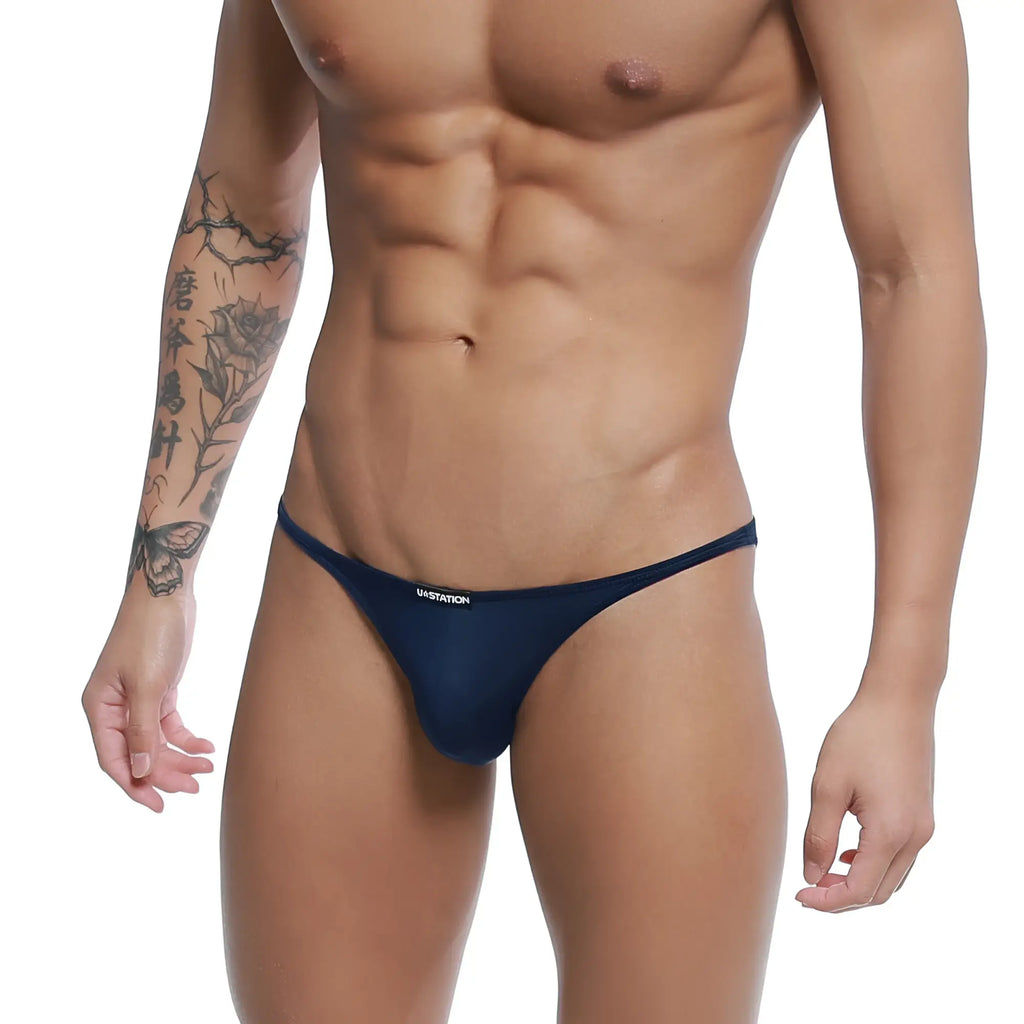 Navy blue U-Station Me thong bikini with sleek form-fitting design and smooth fabric for comfortable wear