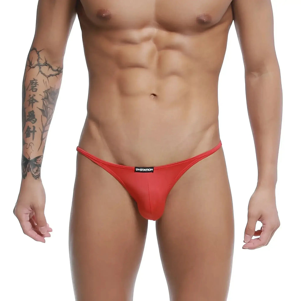 Red u-station thong with a snug form-fitting design from u-station me bikini red u0032-600 shown from the back