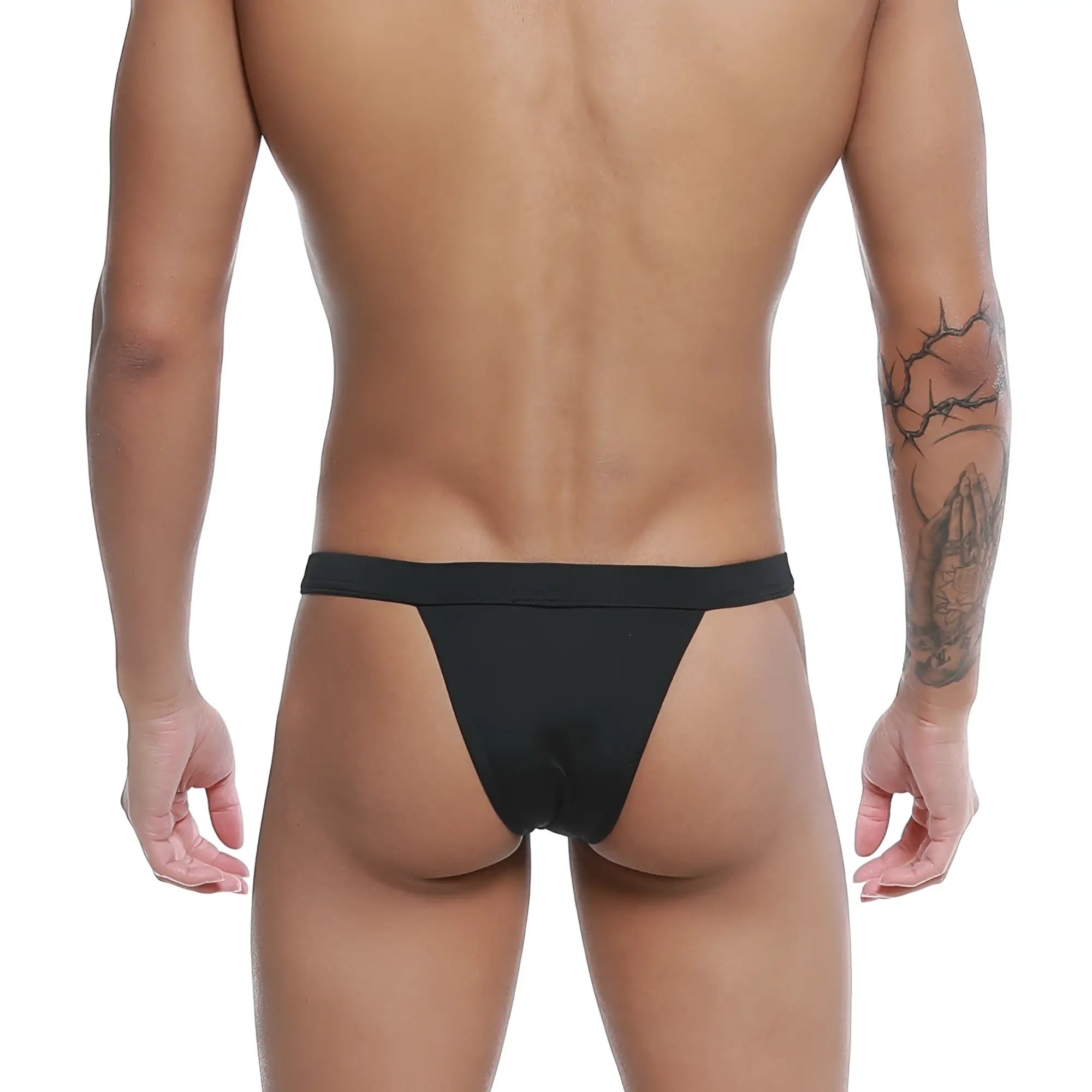 Black thong bikini from u-station bow bikini u0052-001 made of smooth stretchy fabric with a narrow waistband