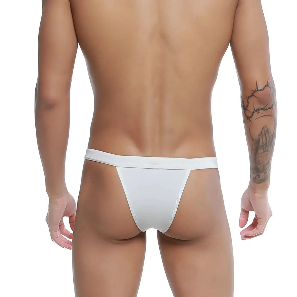 White thong briefs with a smooth seamless design and narrow waistband from u-station bow bikini gray u0052-020 collection
