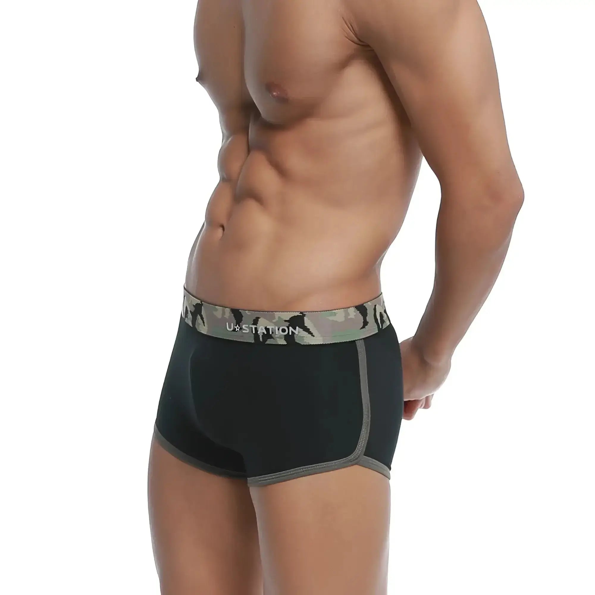 Black us in u-station brazilian trunk in khaki showcasing durable fabric and modern fit