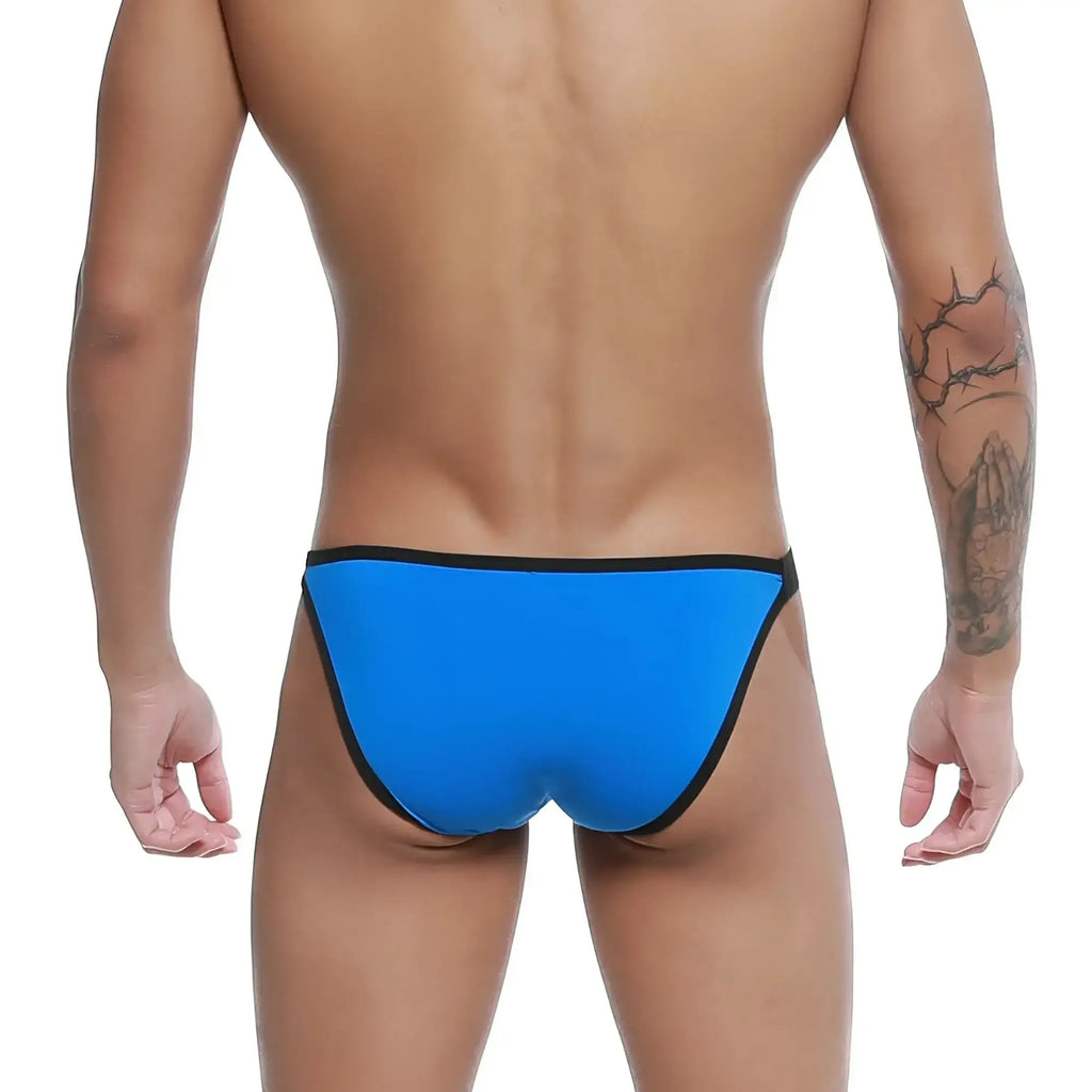 Bright blue u-station calypso bikini royal swim trunks with black trim for beach and pool use