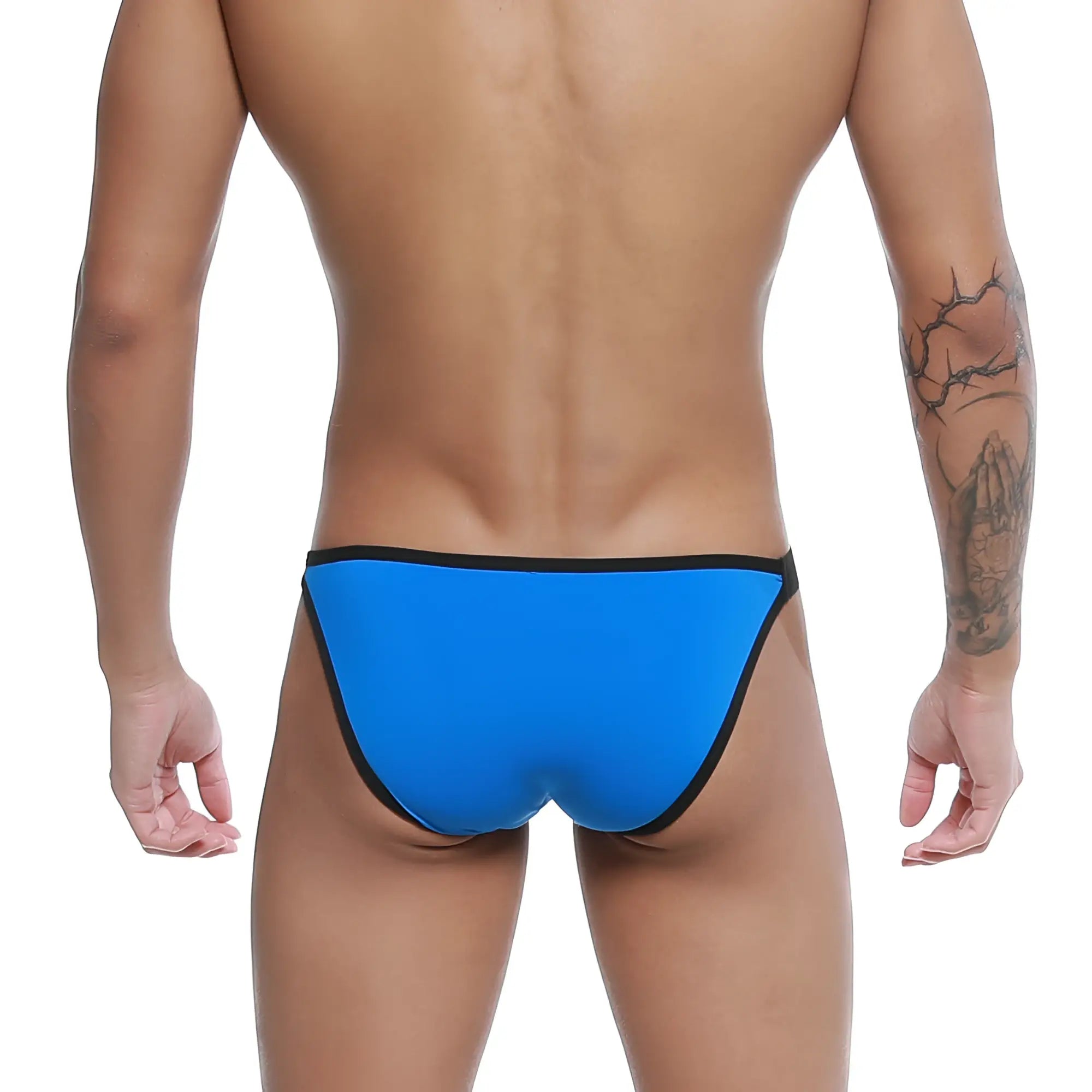 Bright blue u-station calypso bikini royal swim trunks with black trim for beach and pool use