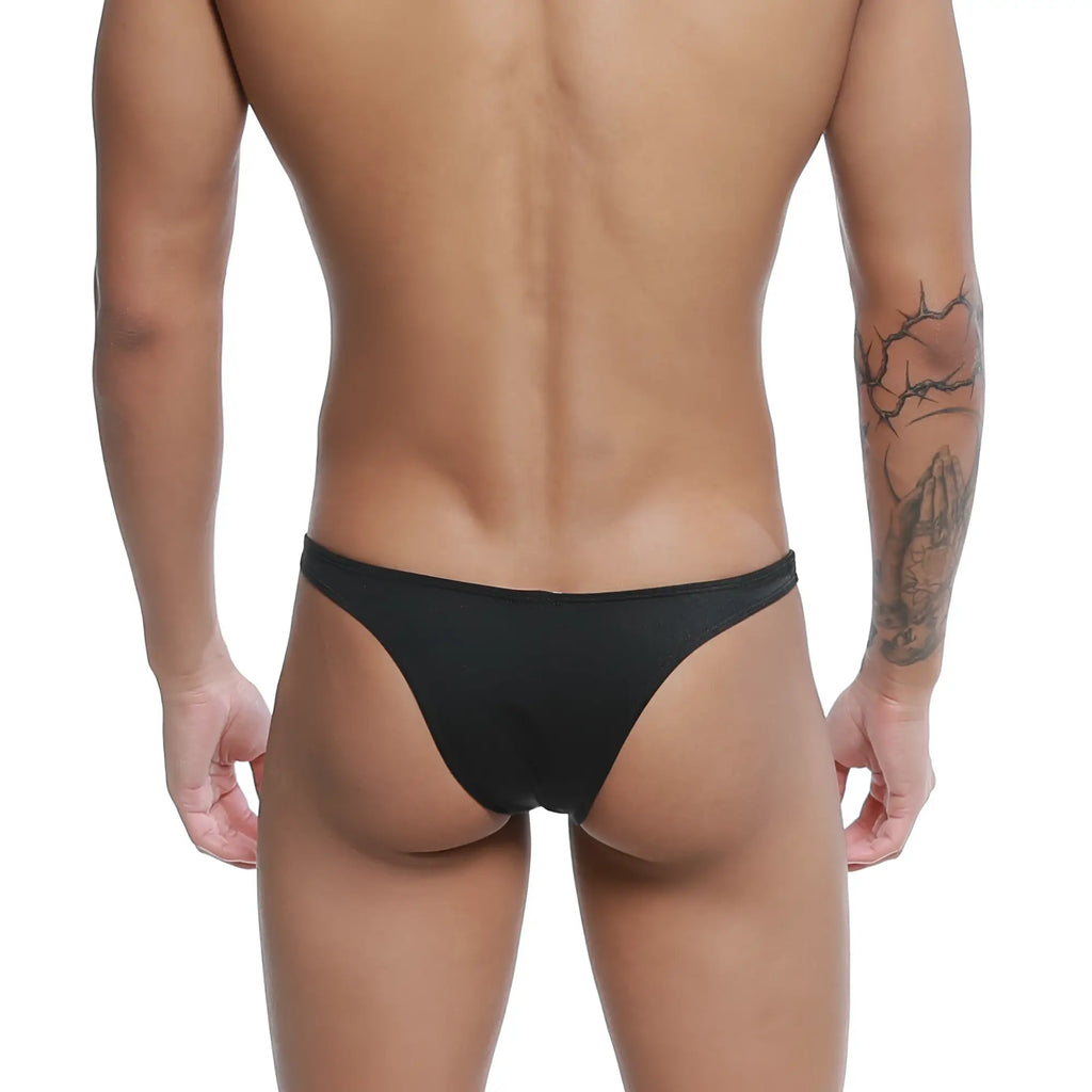 Black thong U-Station Dream Bikini U0002-001 made of smooth stretchy fabric with a sleek minimalist design back side view