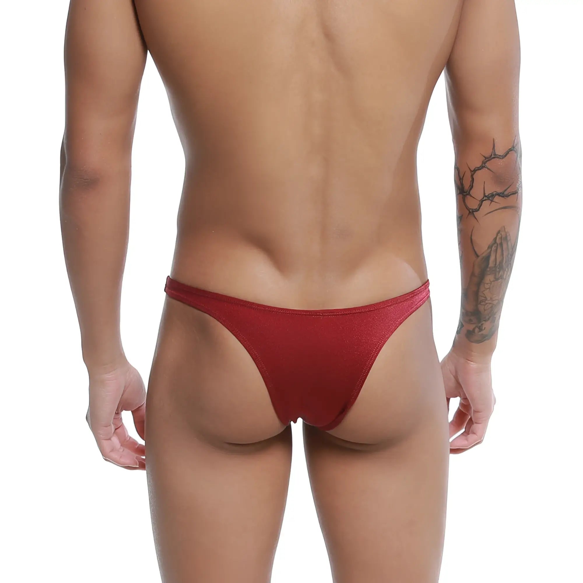 Red form-fitting thong bikini in smooth stretchy fabric from u-station dream bikini burgundy u0002-601 product line