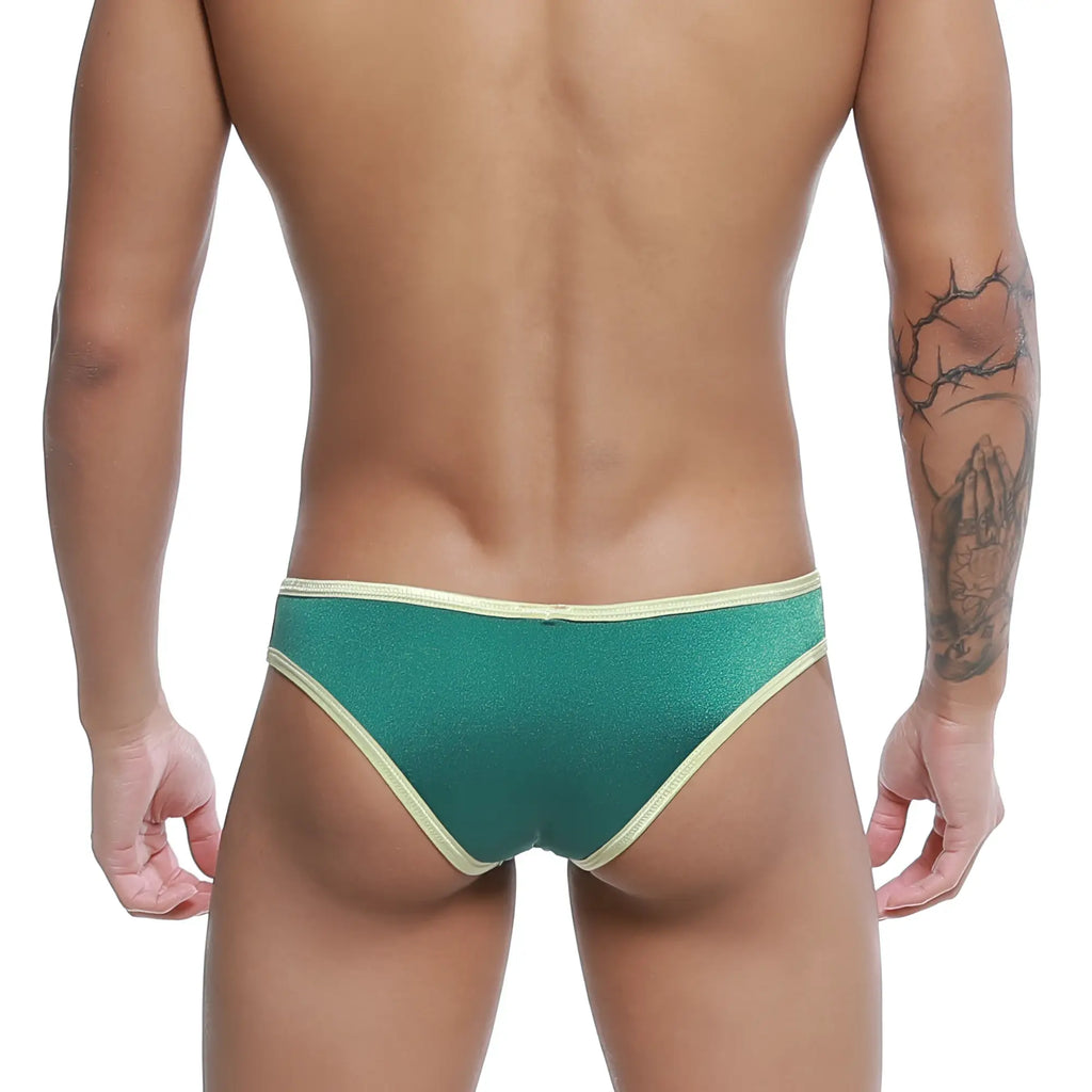 Green glittery bikini briefs with cream-colored trim u-station encore bikini green u0082-301