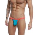 A vibrant turquoise and coral-colored U-Station Frisa thong with a snug, form-fitting design