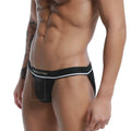 Black lace bikini briefs with white trim and u-station branding on the waistband in black u0092-001 model