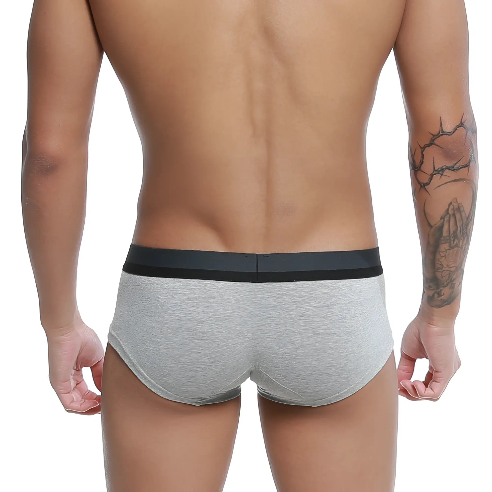 Gray heathered u station nano boxer brief with solid black waistband for comfortable everyday wear