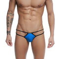 Vibrant blue men’s thong with black trim and unstation embroidery, sleek modern design in u-station skeleton bikini royal u0062-432