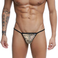 U-Station string thong gold peacock in black and gold patterned fabric with sleek modern design shown from back side