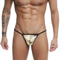 Gold metallic snake-scale patterned string thong with black trim and uks logo on the side u-station u0304-997