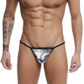 Silver metallic mesh string thong with black trim and uxs logo on waistband u station u0304-993