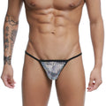 Black-trimmed mesh thong with shimmering iridescent pattern u-station string thong technic u0304-992 front view