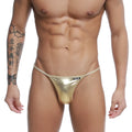 Gold metallic thong with black uxs logo on waistband from u station trendy thong gold u1114-710 collection