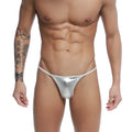 Silver metallic thong u-station trendy thong silver u1114-040 with a subtle logo on the waistband