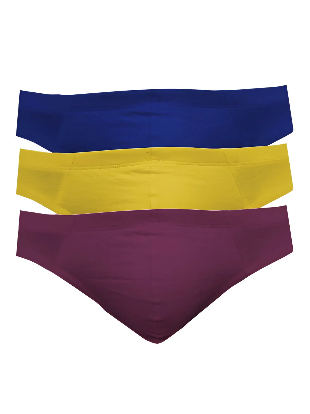 Three pairs of ug contour french briefs in navy blue yellow and maroon seamless solid-colored underwear