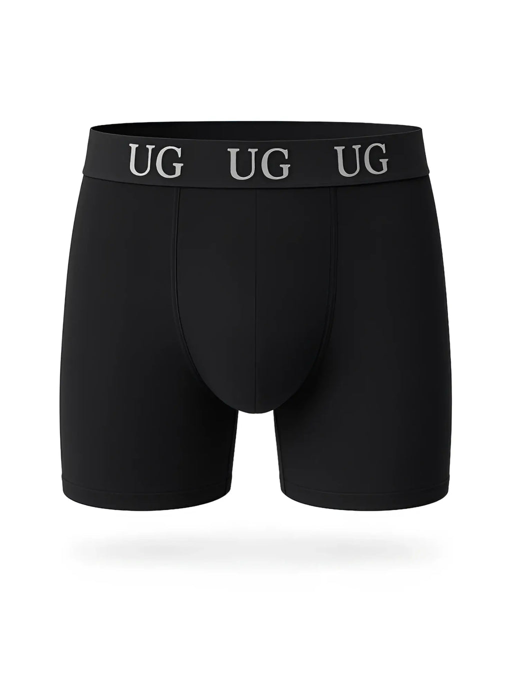 Black undergear cotton trunk boxer briefs with snug silver ug logo waistband for comfortable everyday wear