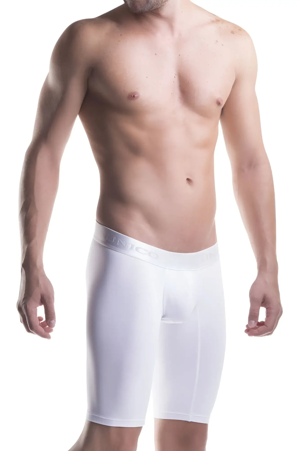 White unico 1200100300 boxer briefs in smooth form-fitting microfiber with subtle logo on waistband