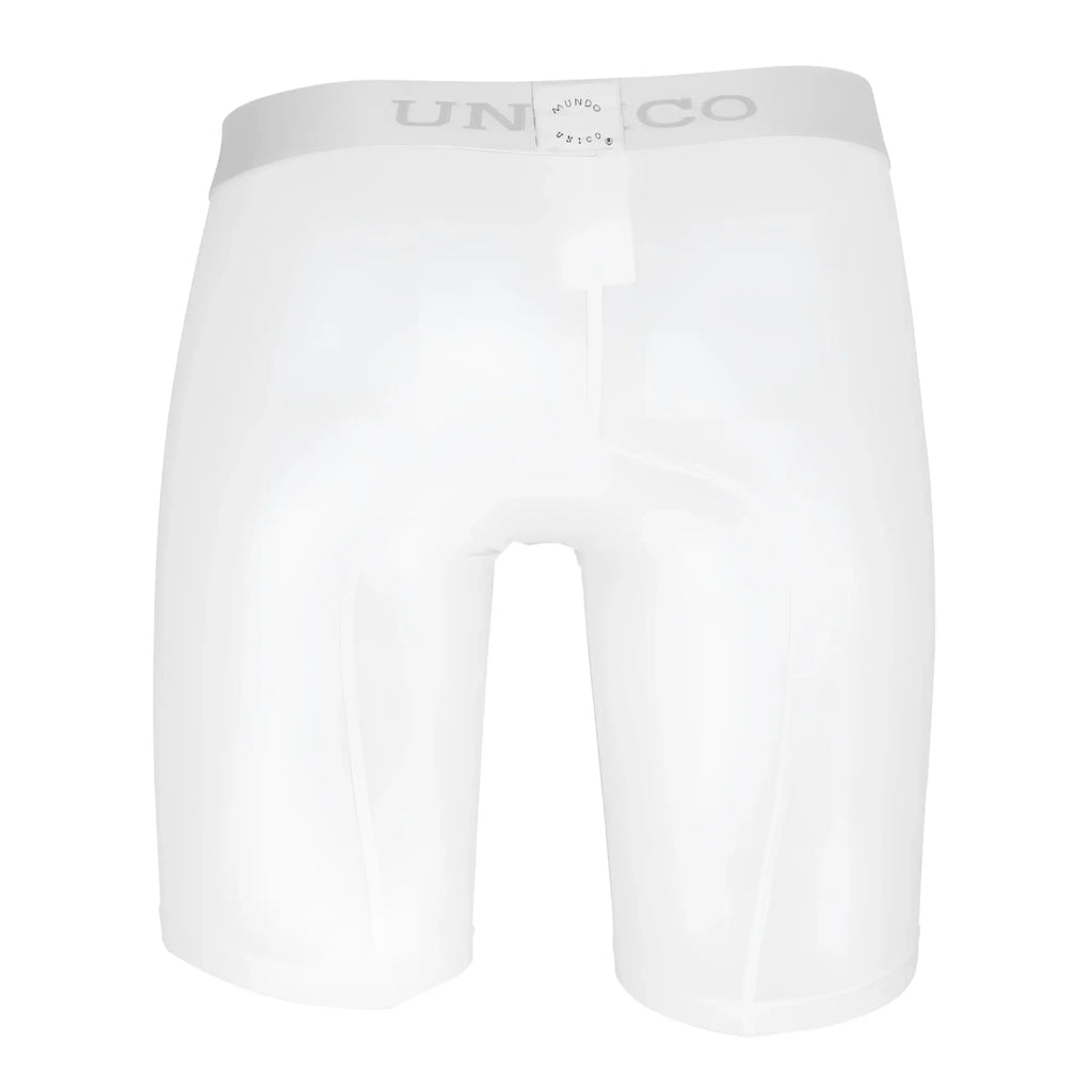 White uniqlo unico 1200100300 boxer briefs with gray logo waistband made of cristalino microfiber