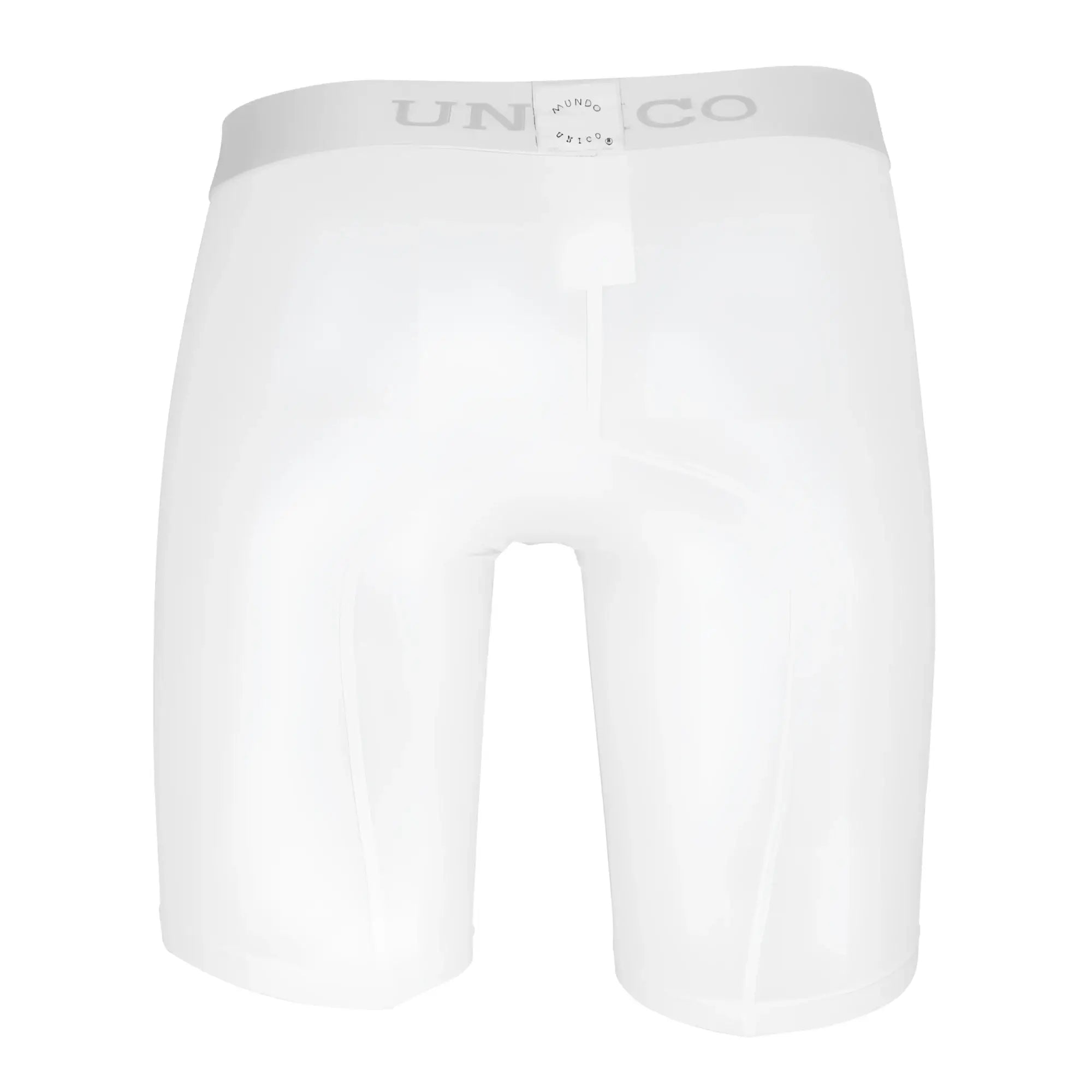 White uniqlo unico 1200100300 boxer briefs with gray logo waistband made of cristalino microfiber