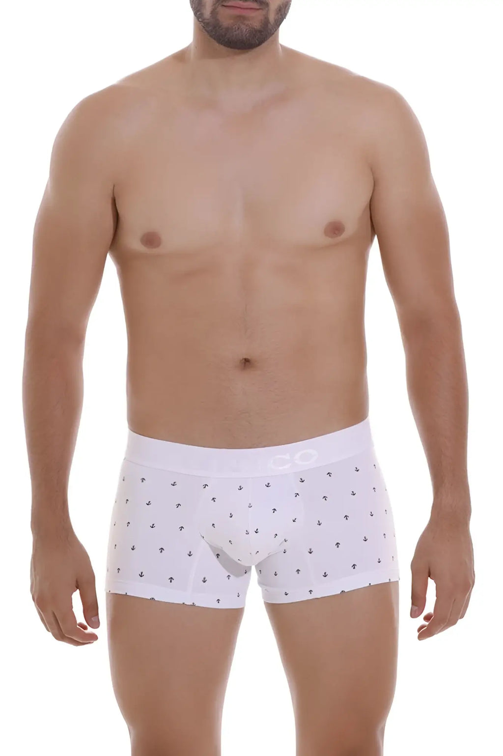 White men’s briefs unico 22110100101 naviero trunks color 29-white with subtle black anchor pattern