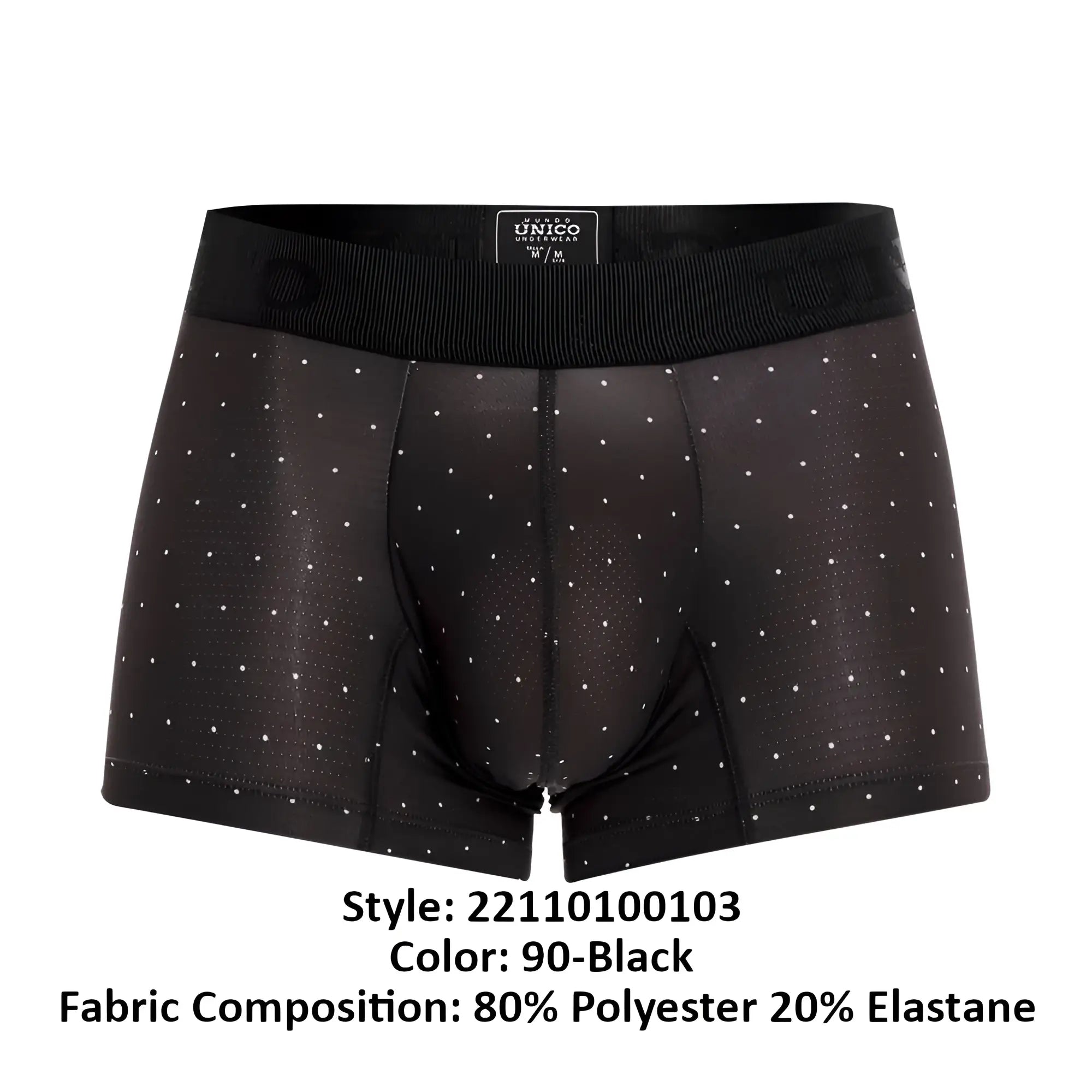 Black unico 22110100103 astros trunks men’s boxer briefs with white polka dots and ribbed elastic waistband