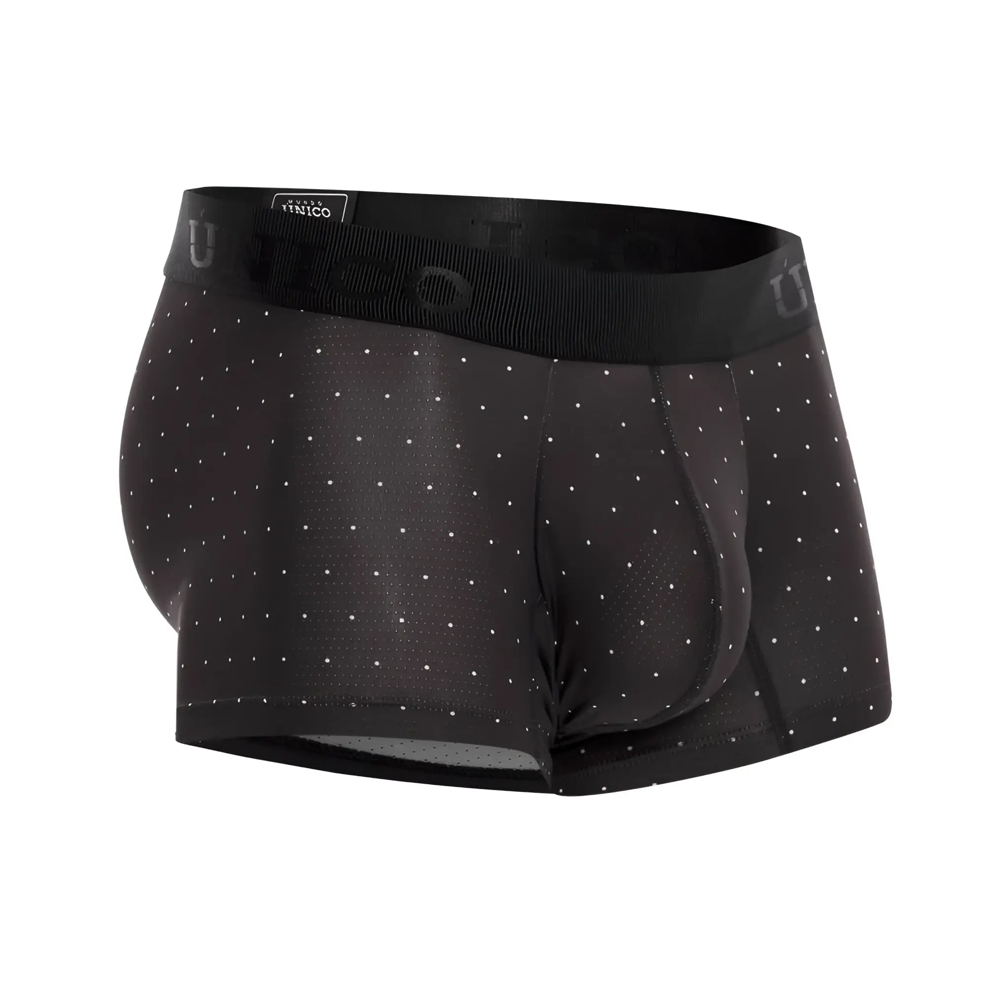 Unico 22110100103 astros trunks black men’s boxer briefs with subtle white polka dots and branded elastic waistband