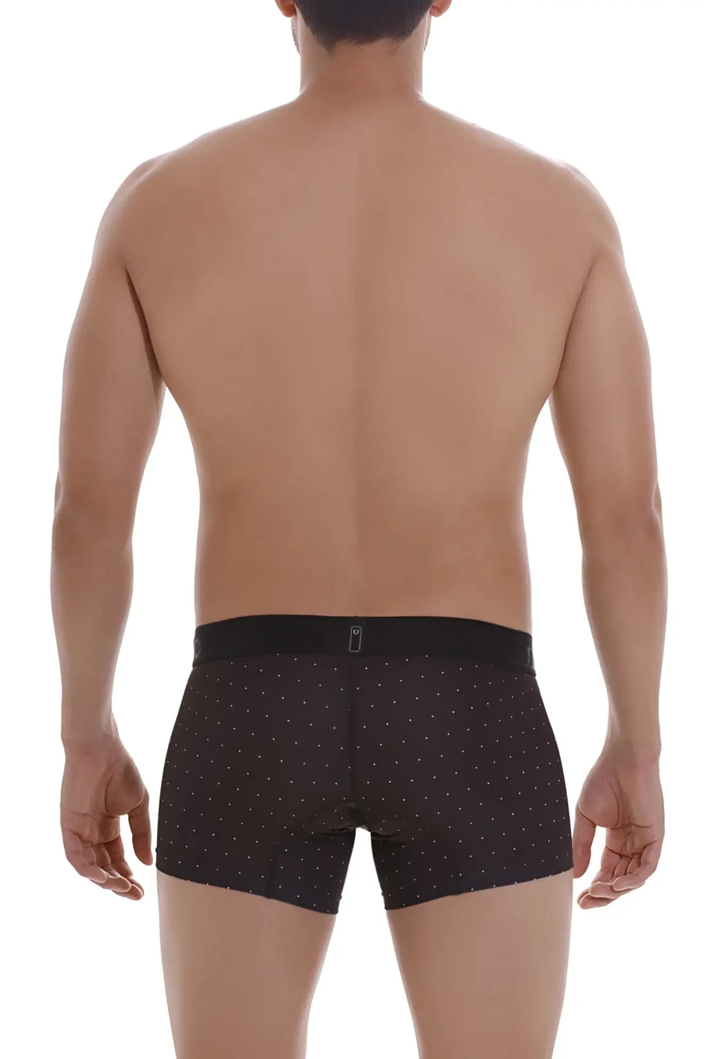 Black unos 22110100103 astros trunks with a subtle white dot pattern and matching black elastic waistband