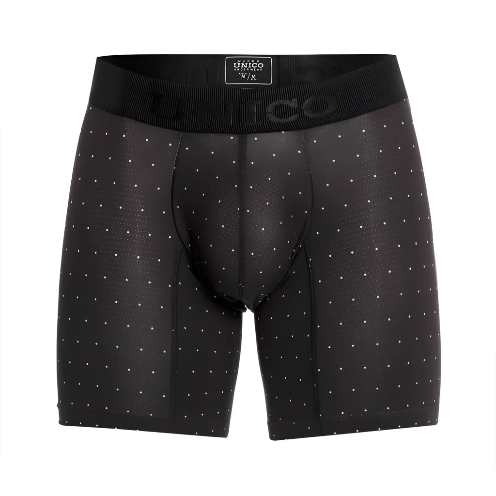 Black unico astros boxer briefs with subtle white polka dots and a ribbed waistband for comfortable wear