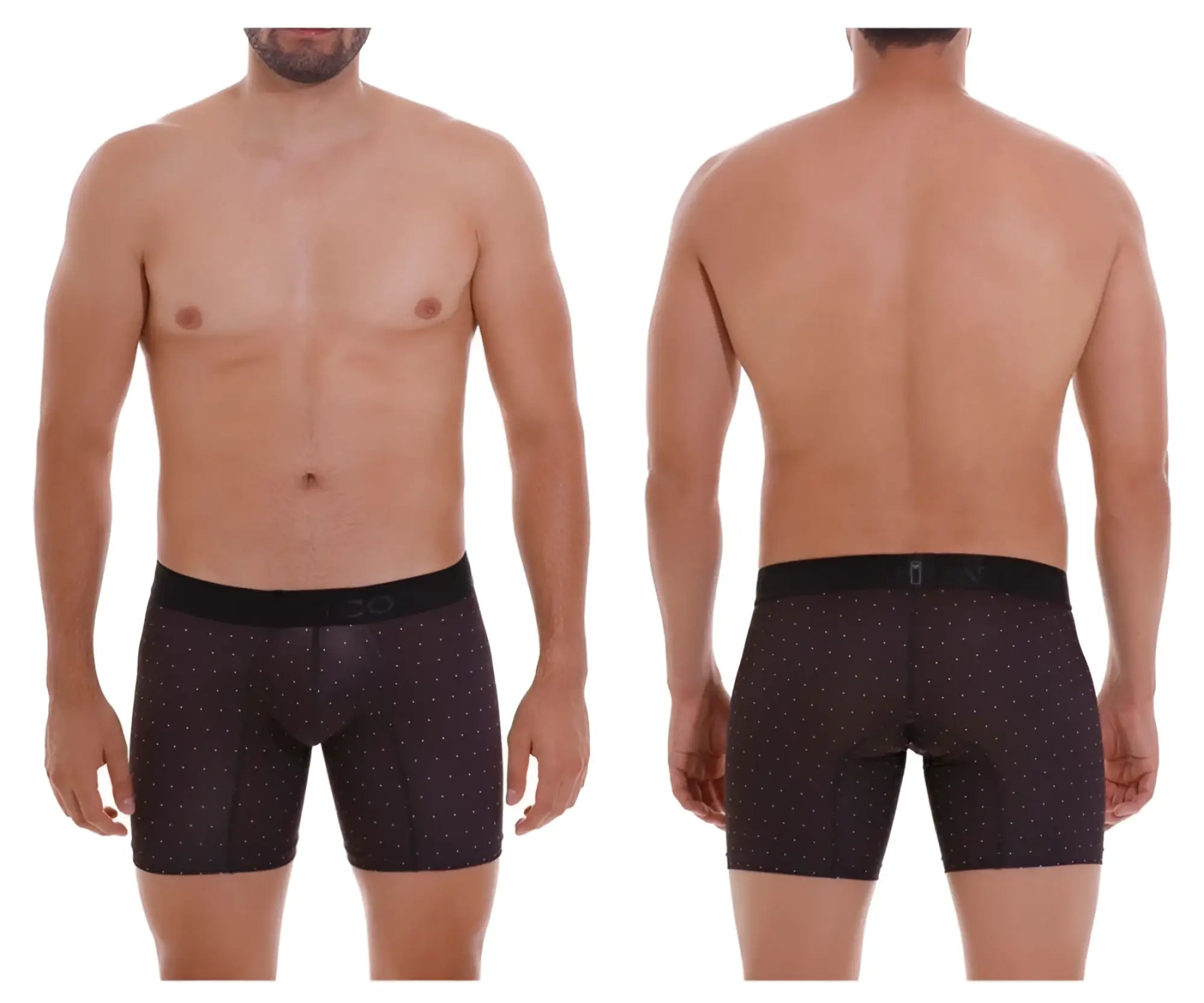 Unico 22110100203 Astros black boxer briefs with a subtle dot pattern and solid black waistband for comfortable wear
