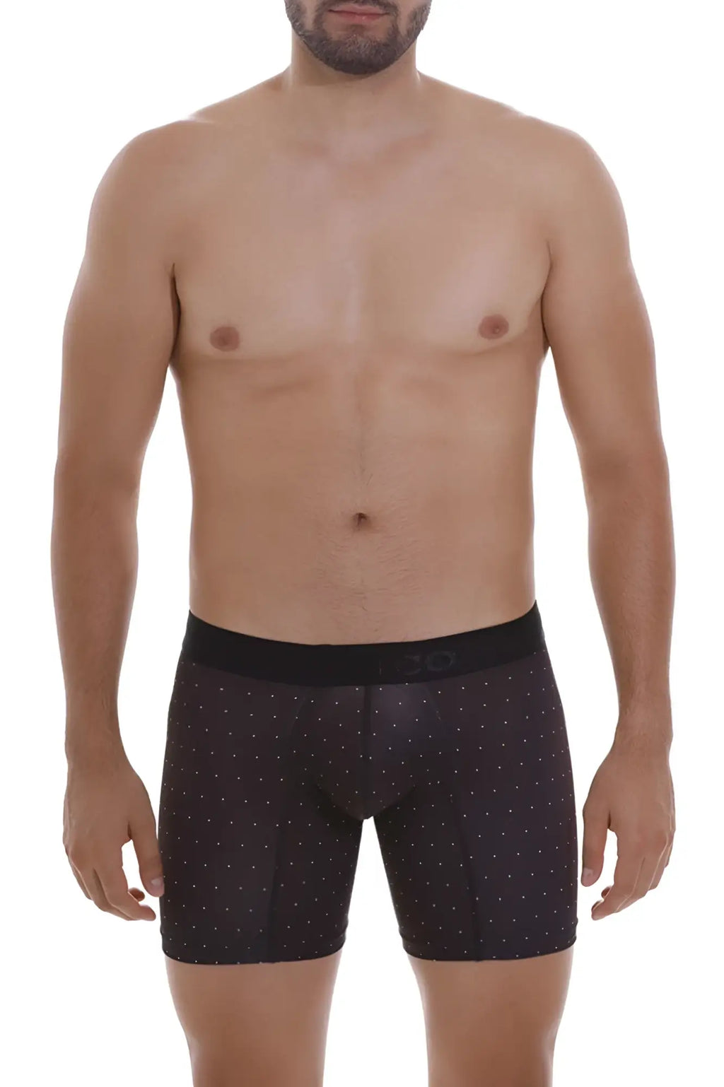 Black unico 22110100203 astros boxer briefs with subtle white dots and black elastic waistband featuring 3d logo