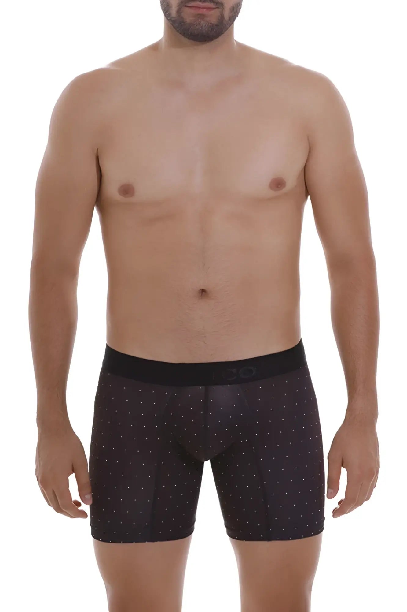 Black unico 22110100203 astros boxer briefs with subtle white dots and black elastic waistband featuring 3d logo