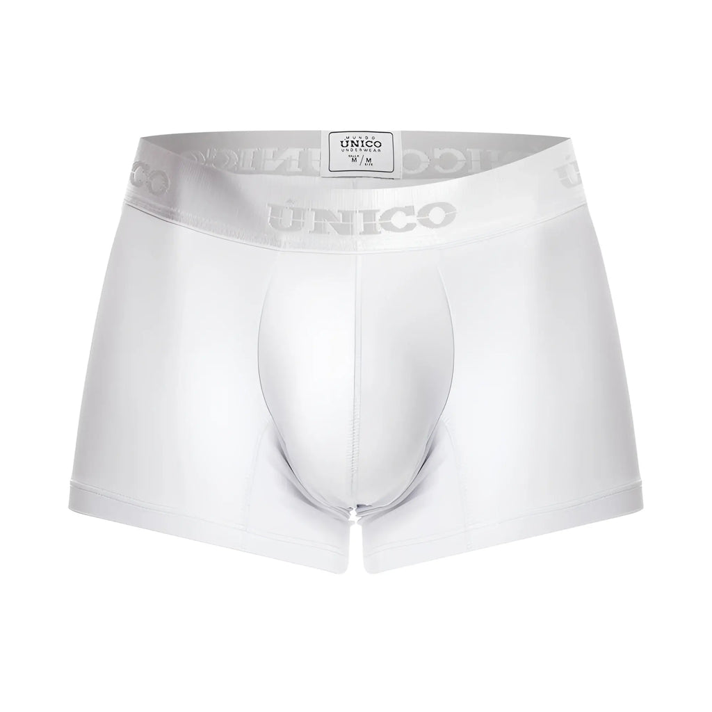 White unico 22120100101 cristalino a22 men’s boxer briefs with silver logo trim on waistband in white color