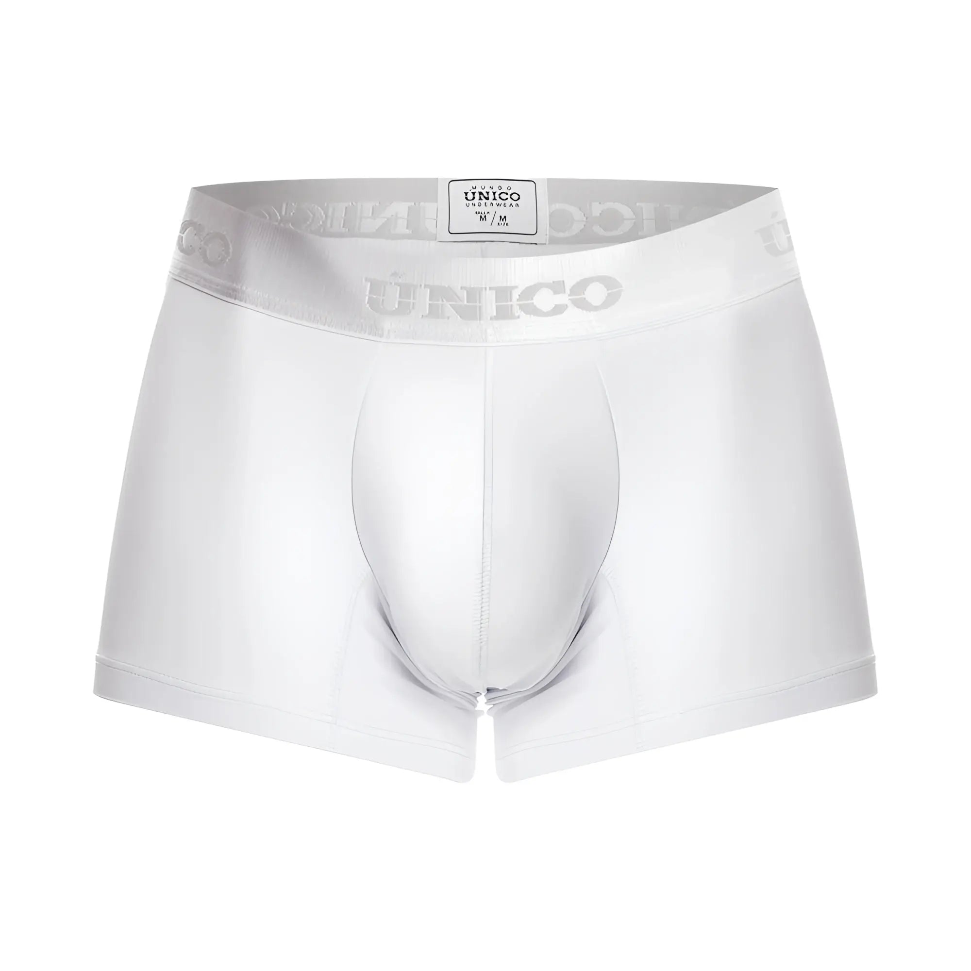 White unico 22120100101 cristalino a22 men’s boxer briefs with silver logo trim on waistband in white color