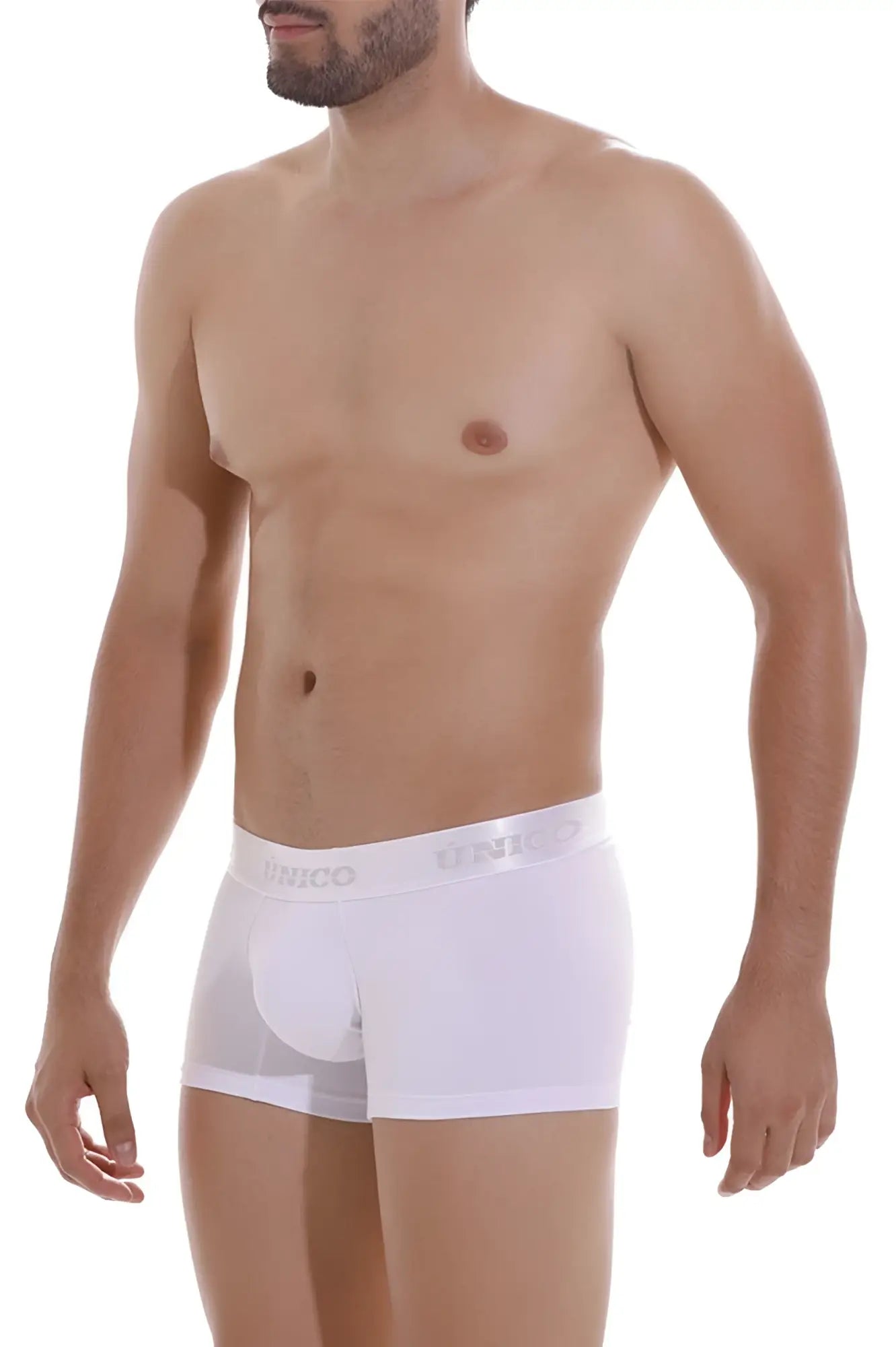 White men’s boxer briefs unico 22120100101 cristalino A22 trunks in white with subtle brico elastic waistband in gray