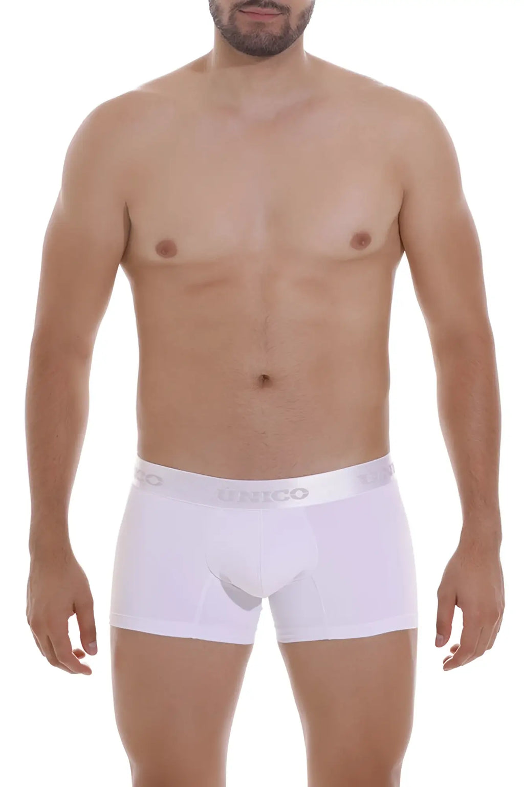 White unico men’s briefs cristalino a22 trunks with smooth seamless design and subtle logo on waistband color white