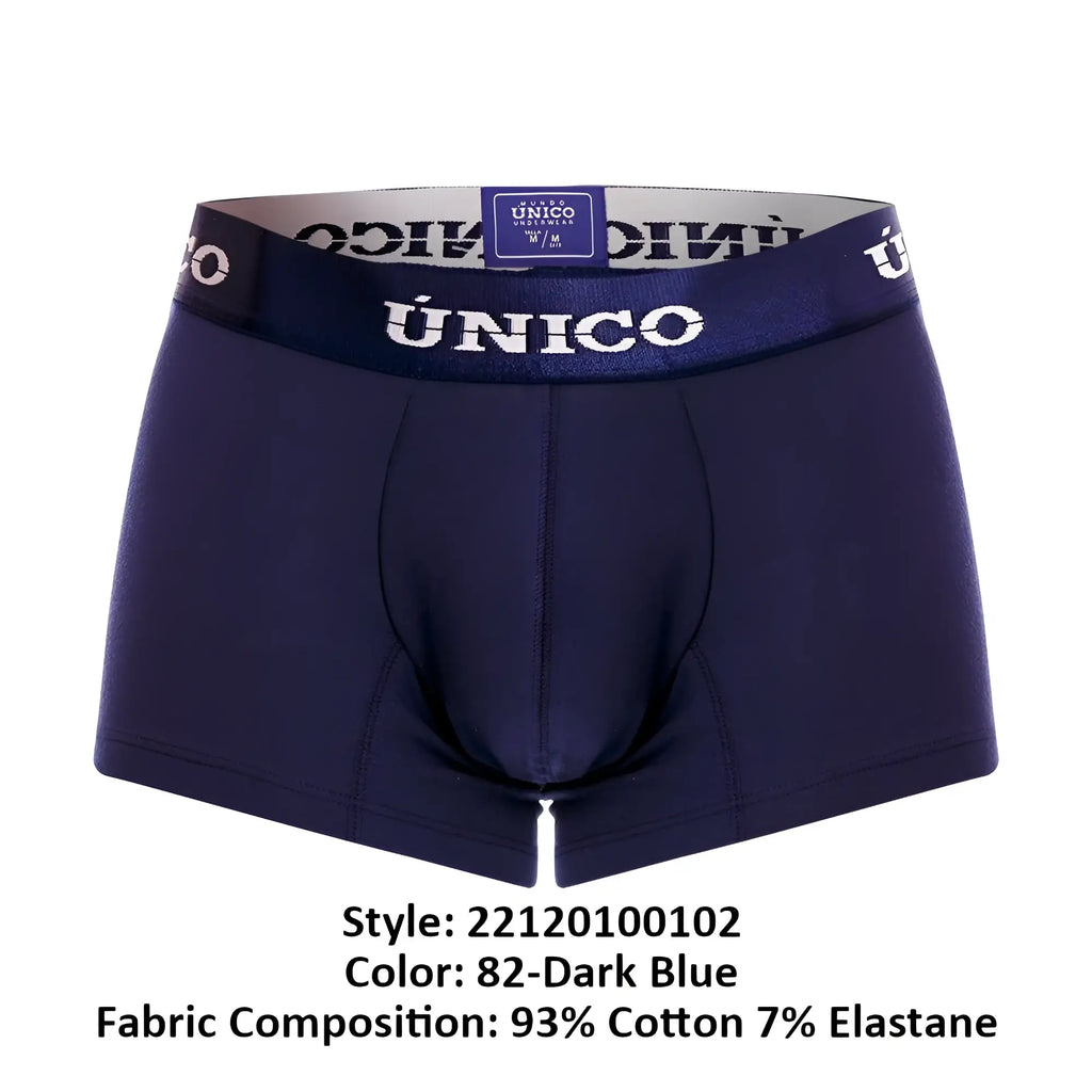 Dark blue unico 22120100102 Profundo A22 men’s boxer briefs with matching elastic waistband and white brand name