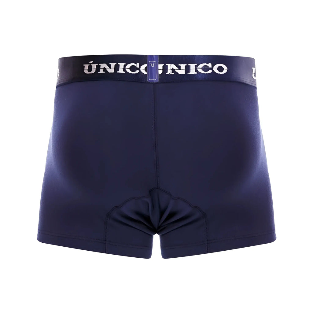 Navy blue Unico 22120100102 Profundo A22 trunks with matching waistband featuring white brand lettering