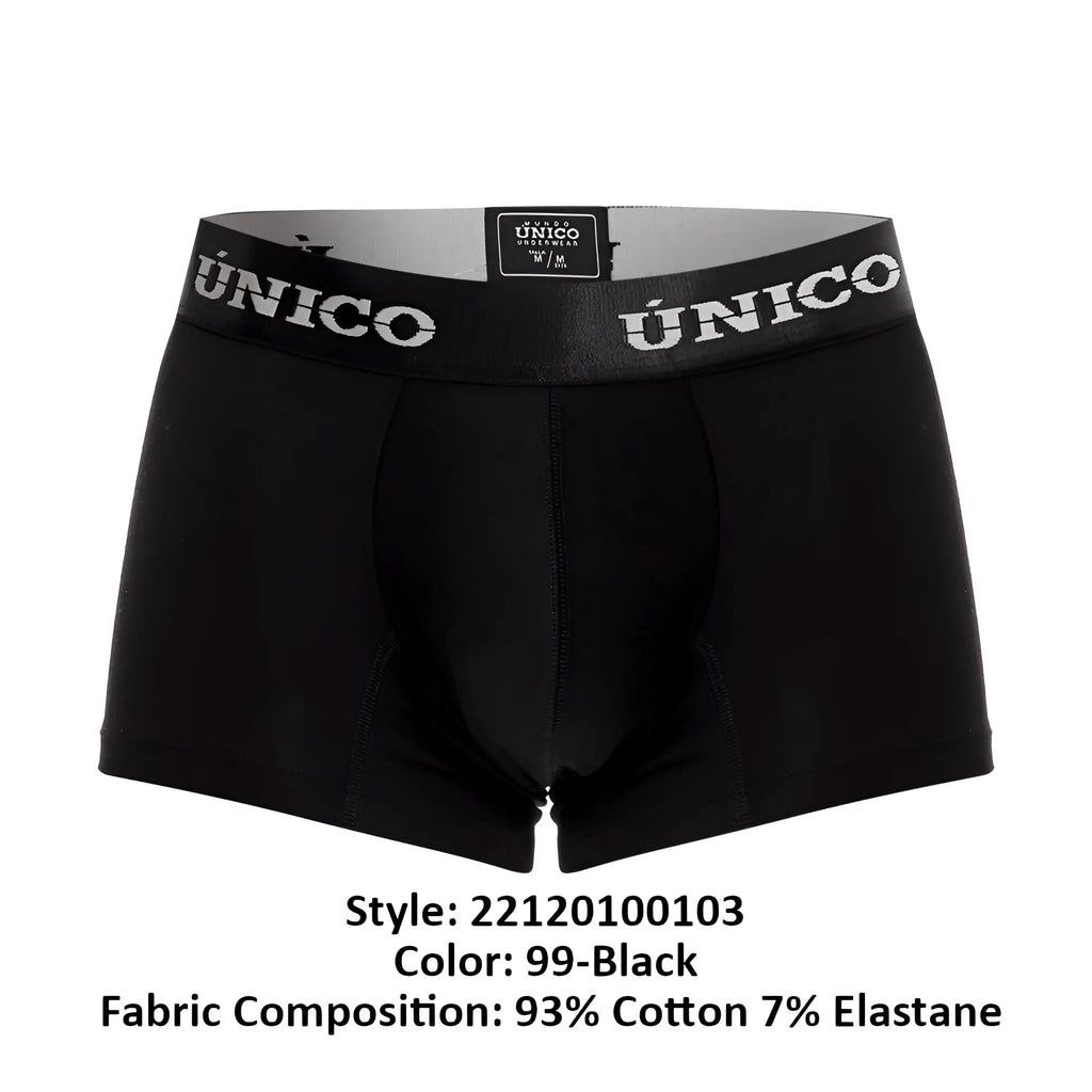 Unico intenso a22 black men’s boxer briefs with gray waistband featuring brand name in white lettering
