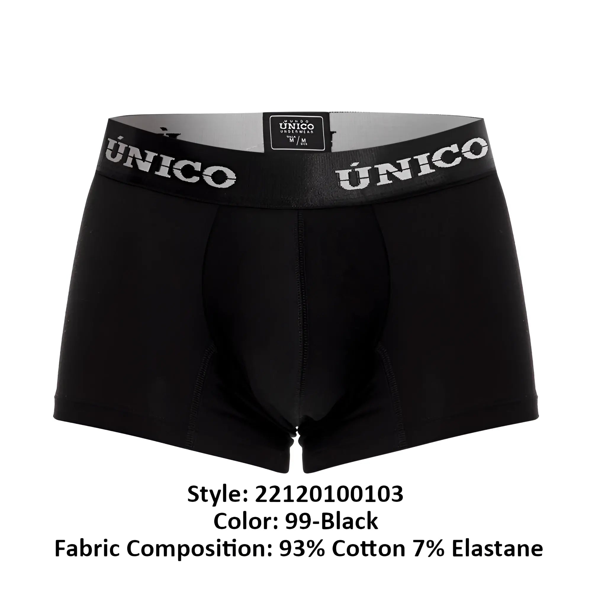 Unico intenso a22 black men’s boxer briefs with gray waistband featuring brand name in white lettering