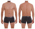 Black unico men’s briefs with gray elastic waistband branded in white from unico 22120100104 asfalto a22 trunks color 96 dark gray