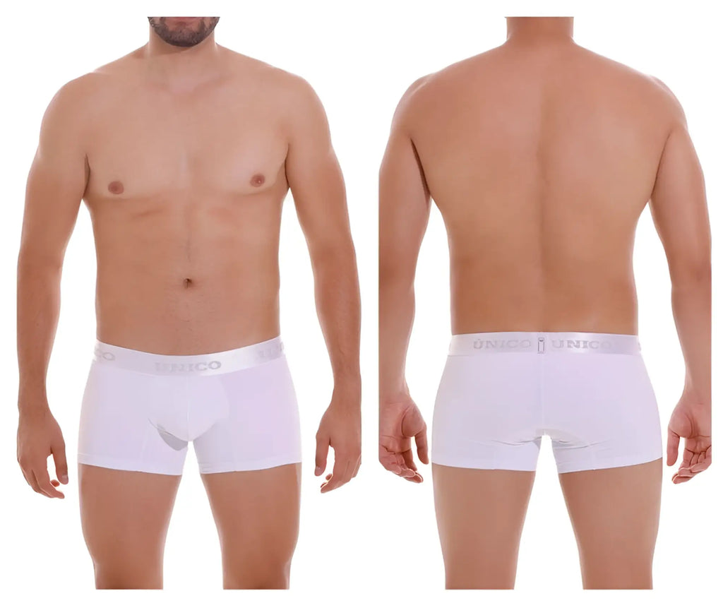 White men’s boxer briefs unico 22120100105 cristalino m22 trunks with subtle diego elastic waistband in white color